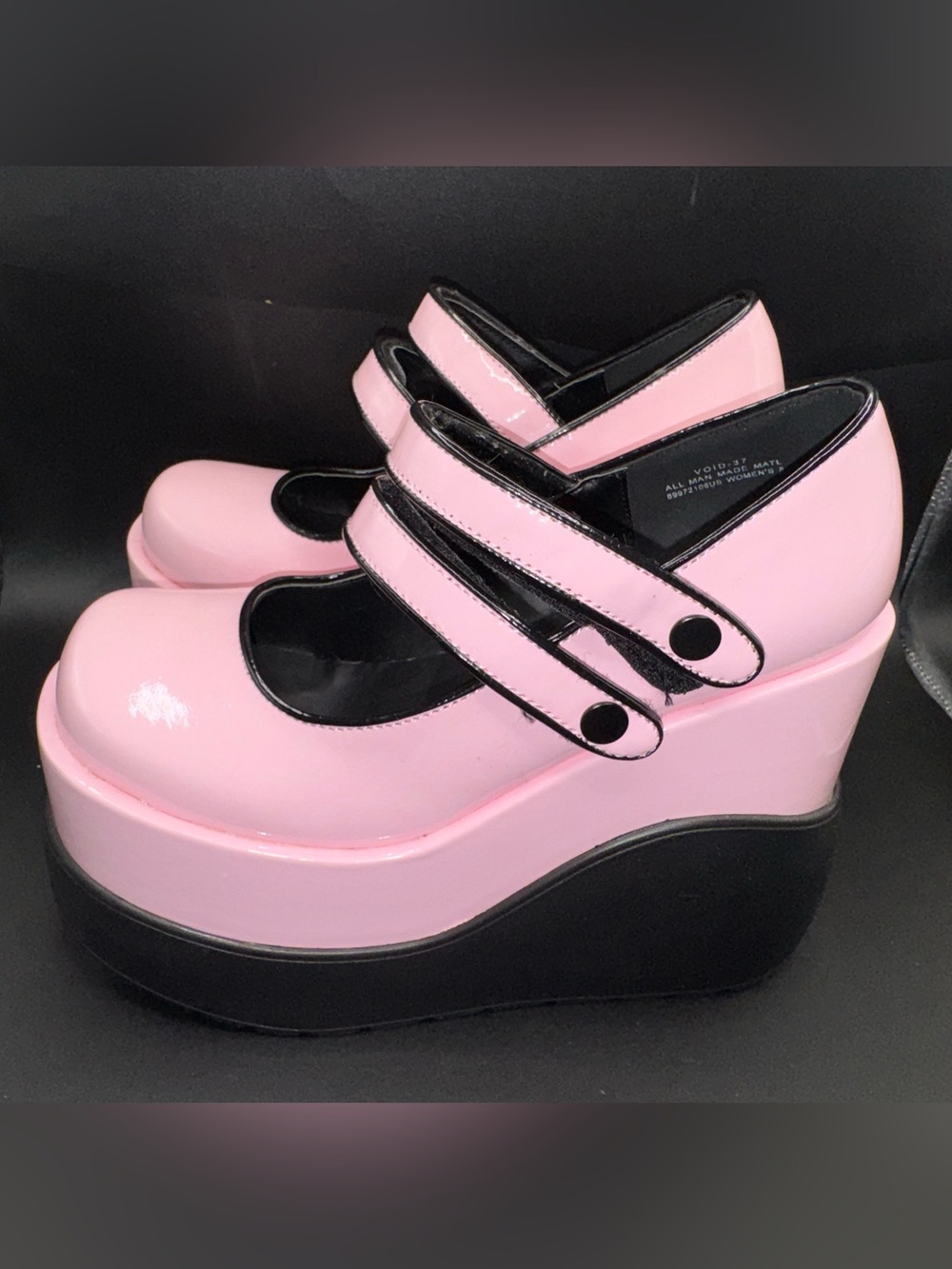 Demonia VOID-37 Pink Patent Double Strap Platform Mary Jane women 8/EU38 - Picture 6 of 16